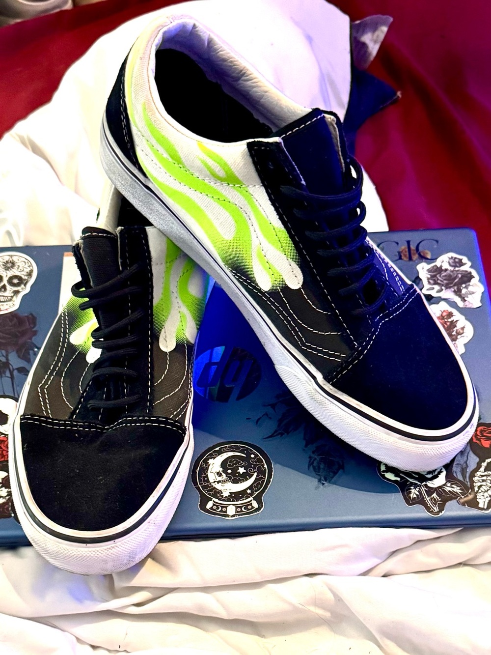 Vans Old Skool Neon Green Flame Sneaker Sz. 8W